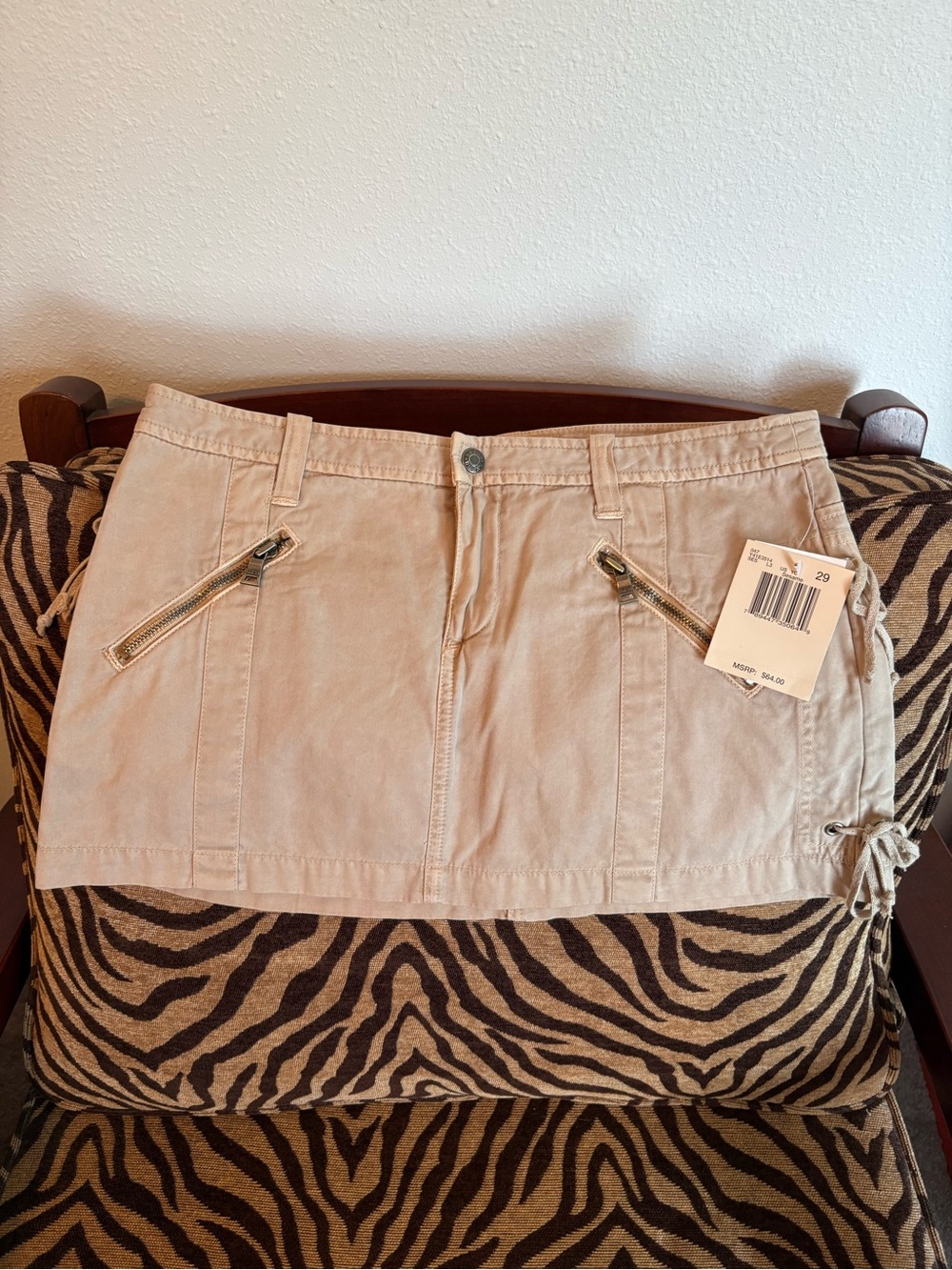 Guess Beige Mini Skirt with Zip Accent